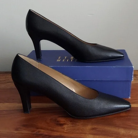 Vintage Stuart Weitzman Ossarah Chex Calf Heels 10.5 AA Womens Black - Picture 2 of 13